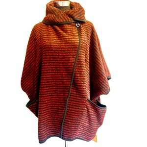 NWT Fleece Striped Red and Black Poncho